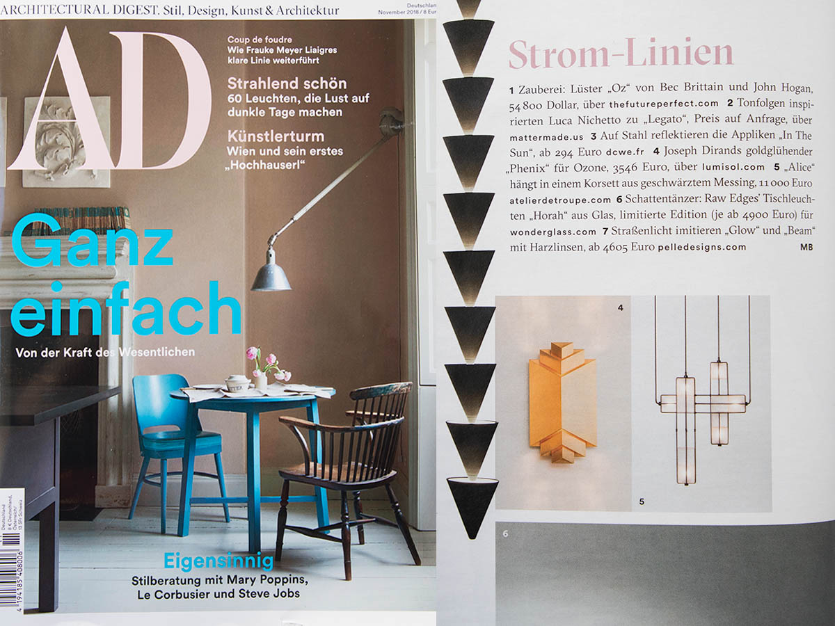 The Phénix sconce by Joseph Dirand on the ARCHITECTURAL DIGEST GERMANY magazine, November 2018 edition