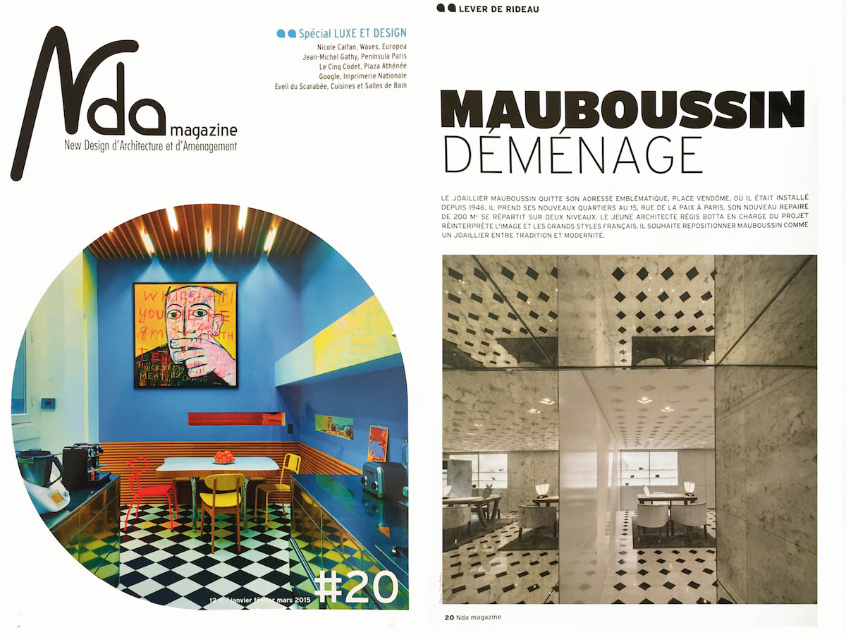 Article of the Mauboussin store in Paris designed by the architect Régis Botta on the NDA MAGAZINE 2015