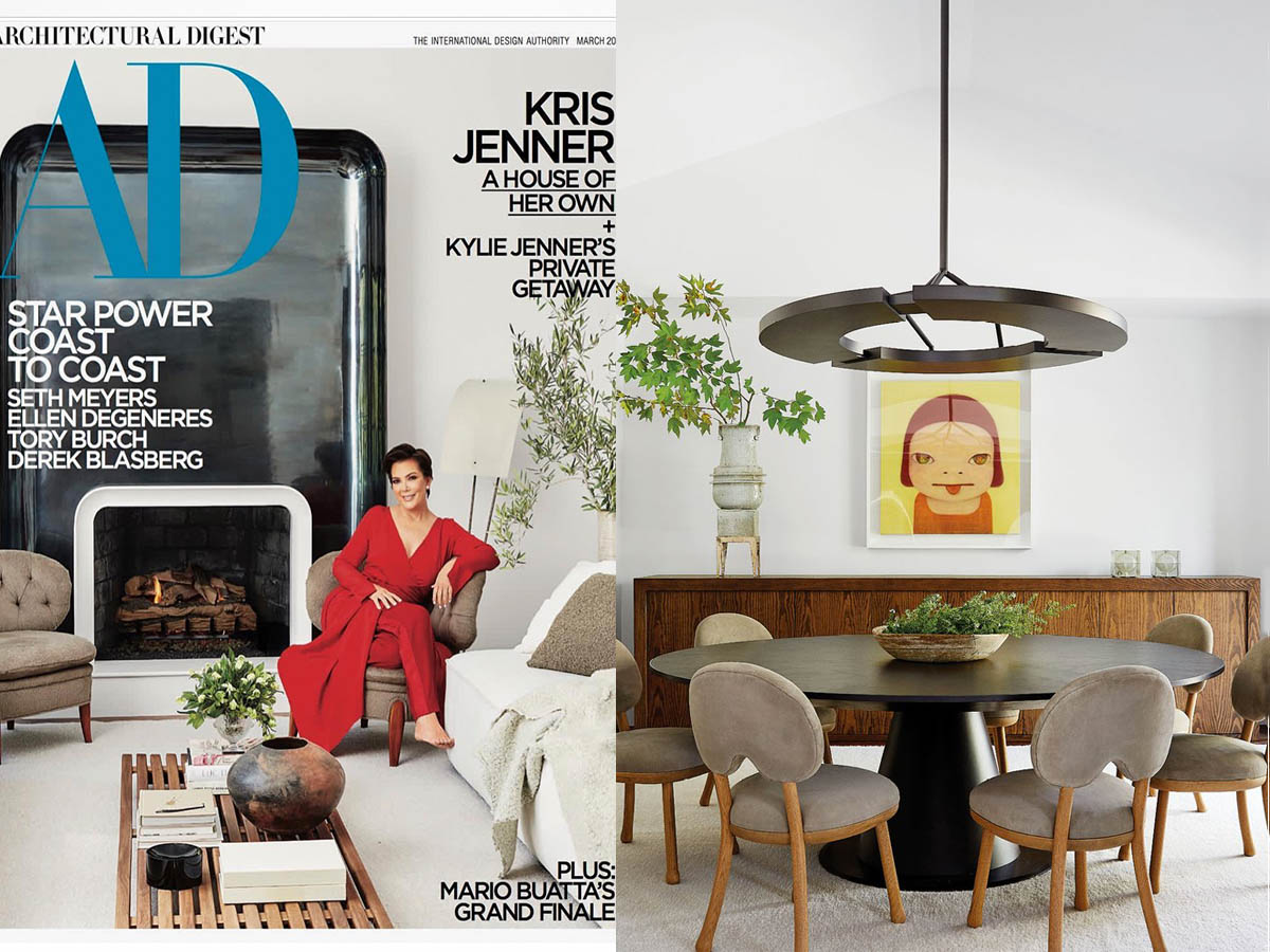 The Classique S chandelier in Kris Jenner's dining room - Article of the ARCHITECTURAL DIGEST magazine, March 2019 edition