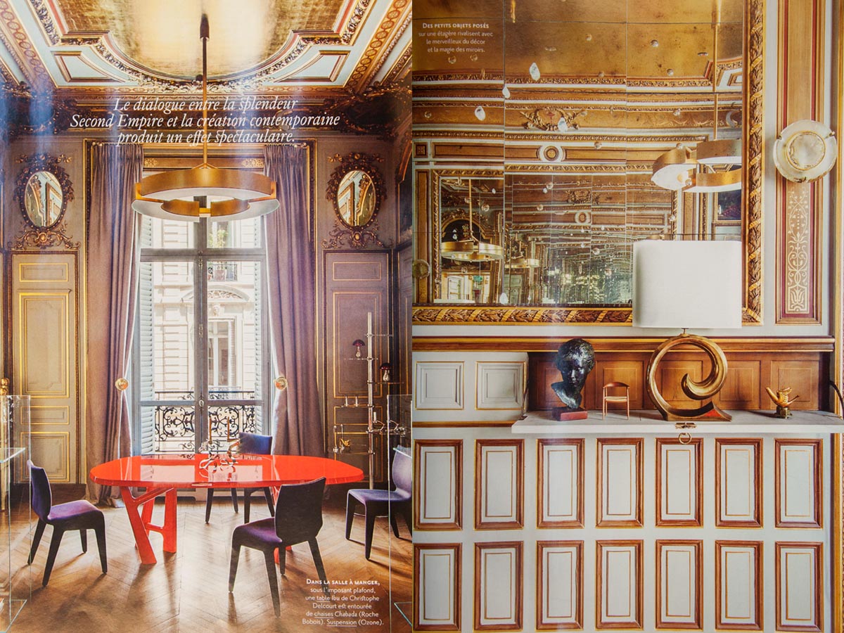 The Classique V chandelier with gold finish on the AD magazine, December / January 2015 edition