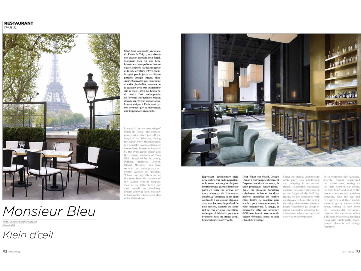 The Monsieur Bleu Restaurant in Paris on the ARTRAVEL magazine 2013