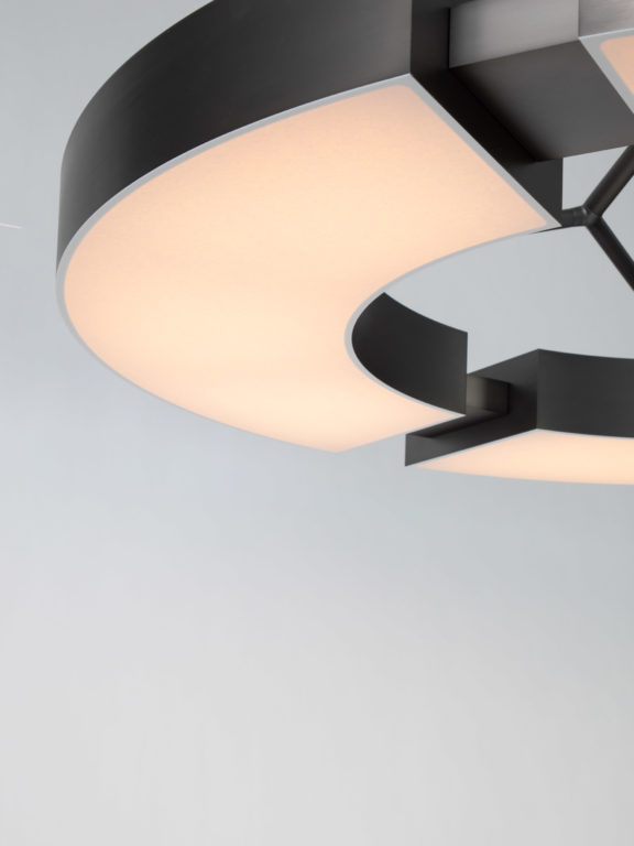 Close-up of the paper and gunmetal materials of the Classique V chandelier by Gounot & Jähnke