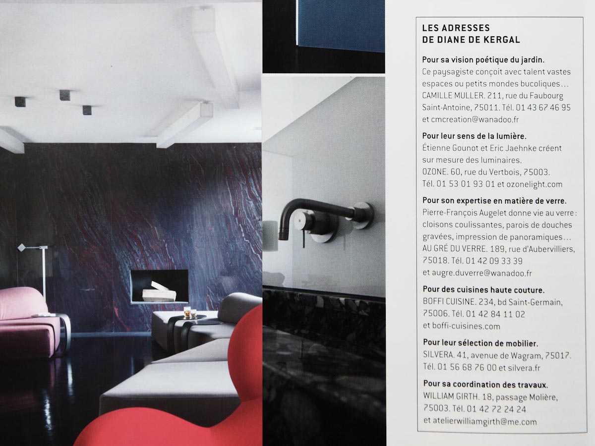 Ozone light's contacts by Diane de Kergal on the Côté Paris magazine, April / May 2012 issue