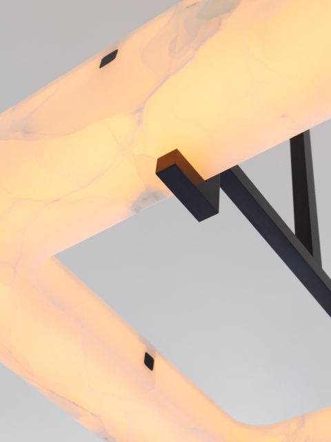 Focus on the light diffused by the onyx of the Embrun L chandelier by Gounot & Jähnke Ozone