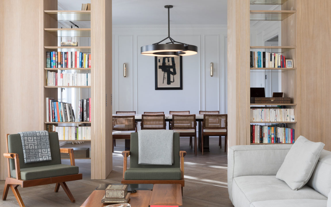 Chandelier Classique V designed by Etienne Gounot and Eric Jähnke, and Gélule Sconce designed by Joseph Dirand, for our project appartment Invalides, for Ozone.