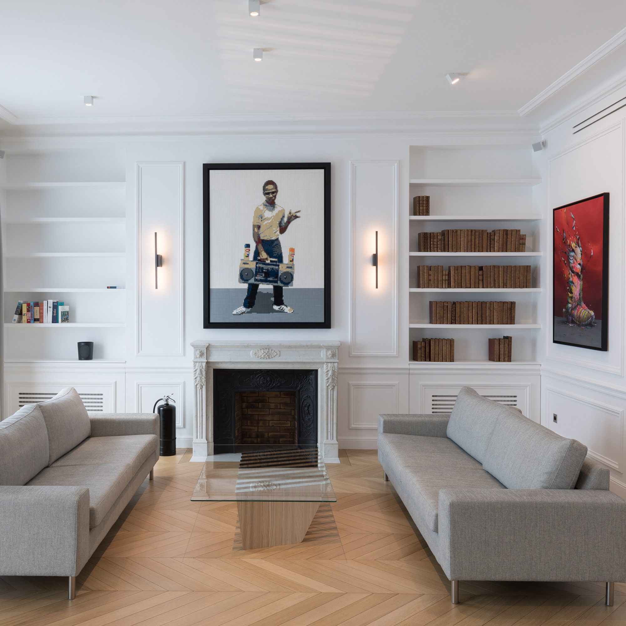 Sconce Untitled A and Spotlights Marienbad S55 designed by Etienne Gounot and Eric Jähnke, for our project appartment Porte Dauphine, for Ozone.
