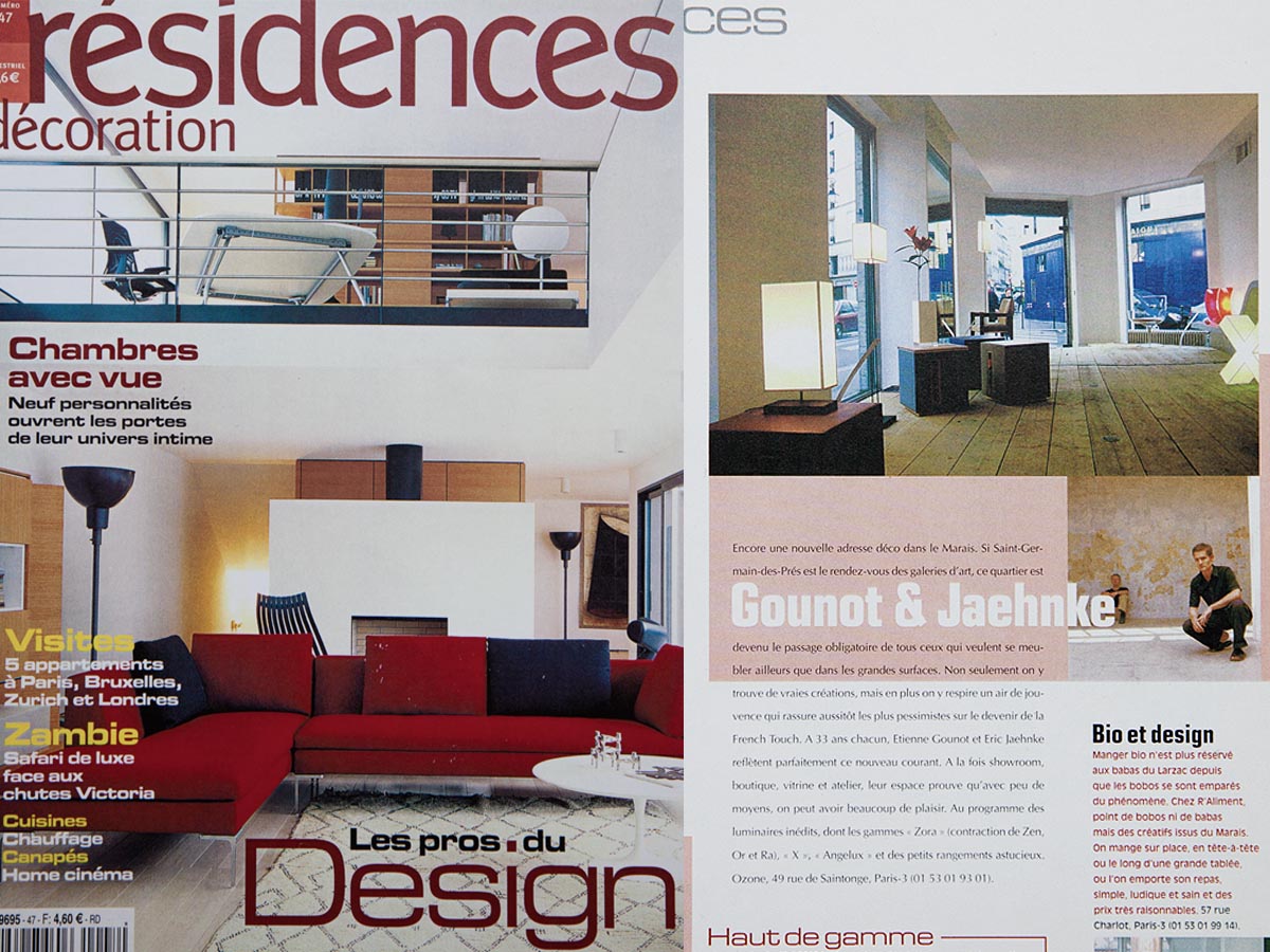 Portrait of Gounot & Jähnke on Residences Décoration magazine 2002