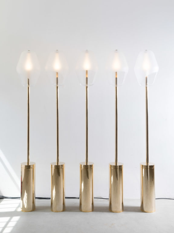 Five Montmartre street lamps by Régis Botta for Ozone lined up