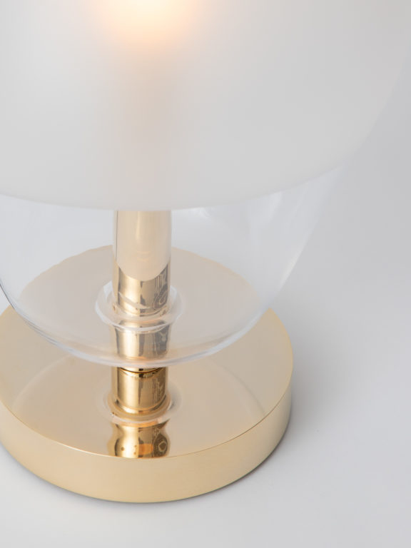 Close-up of the pale gold base of the Saint-Germain table lamp by Régis Botta for Ozone