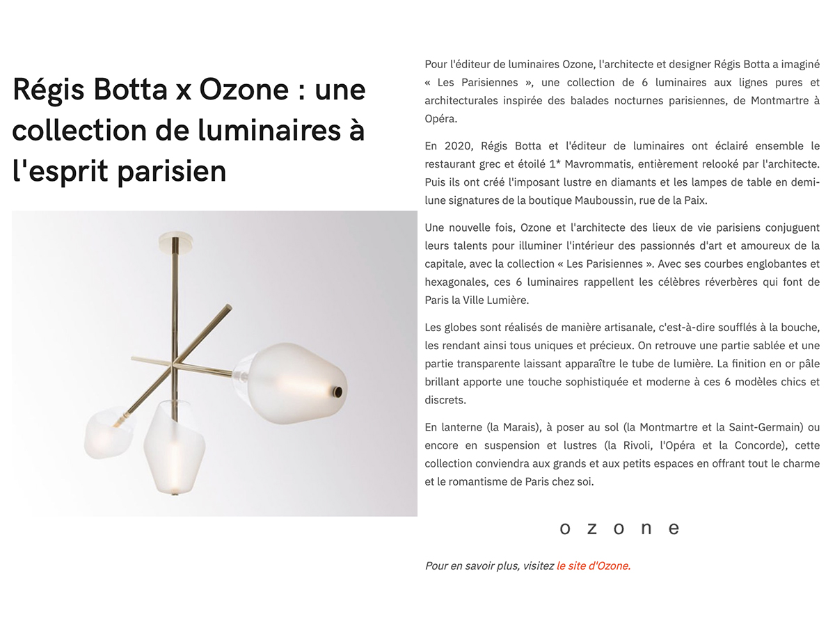 Article of Les Parisiennes collection by Régis Botta x Ozone Lighting 