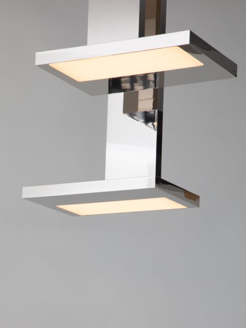 Zoom auf den Papierdiffusor der Hängeleuchte Furtiv S aus verspiegeltem Nickel von Gaëlle Lauriot-Prévost und Dominique Perrault für Ozone