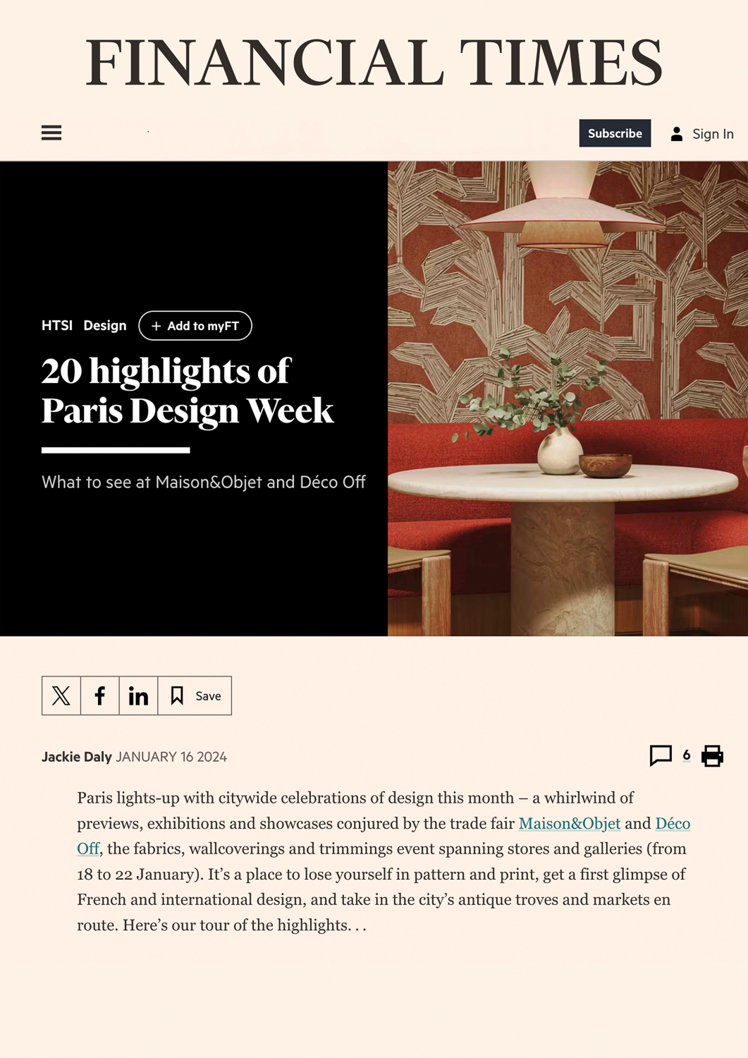 Article on Ozone Furtiv's latest collection by the Financial Times magazine