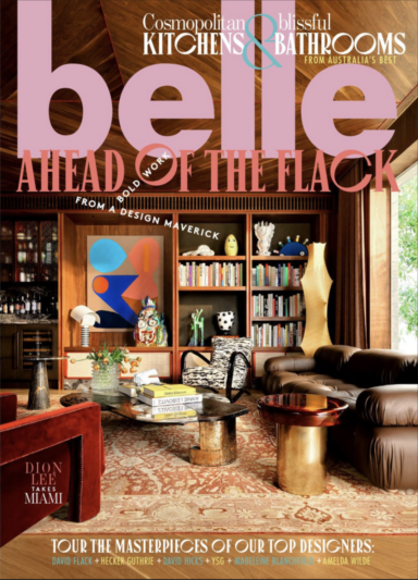Cover of the April 2024 edition of Belle magazine featuring the David Hicks project, which includes Ozone lighting such as the Classique V chandelier by Gounot & Jähnke