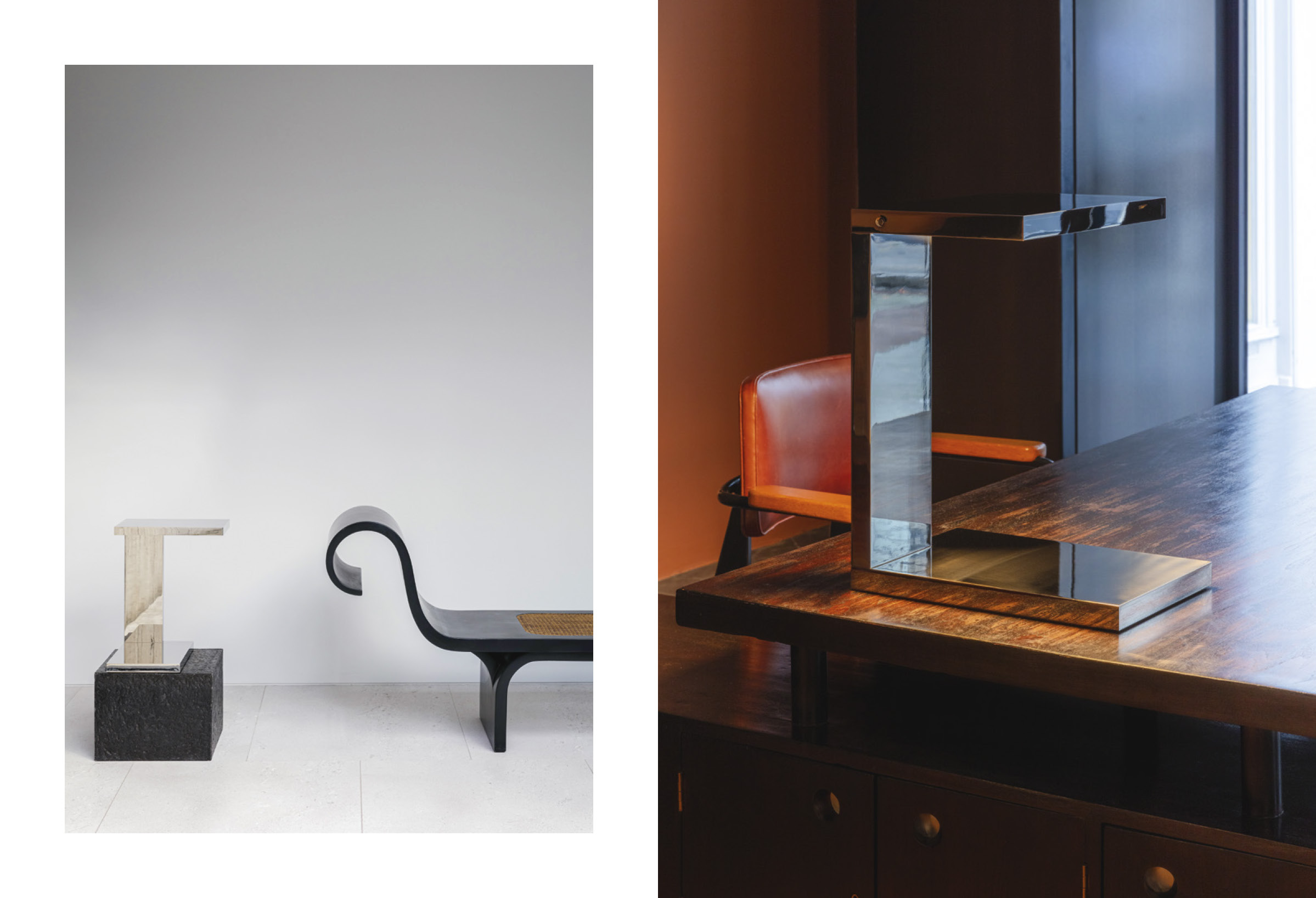 Furtiv LP table lamp by Gaëlle Lauriot-Prevost and Dominique Perrault on a coffee table and a wooden desk