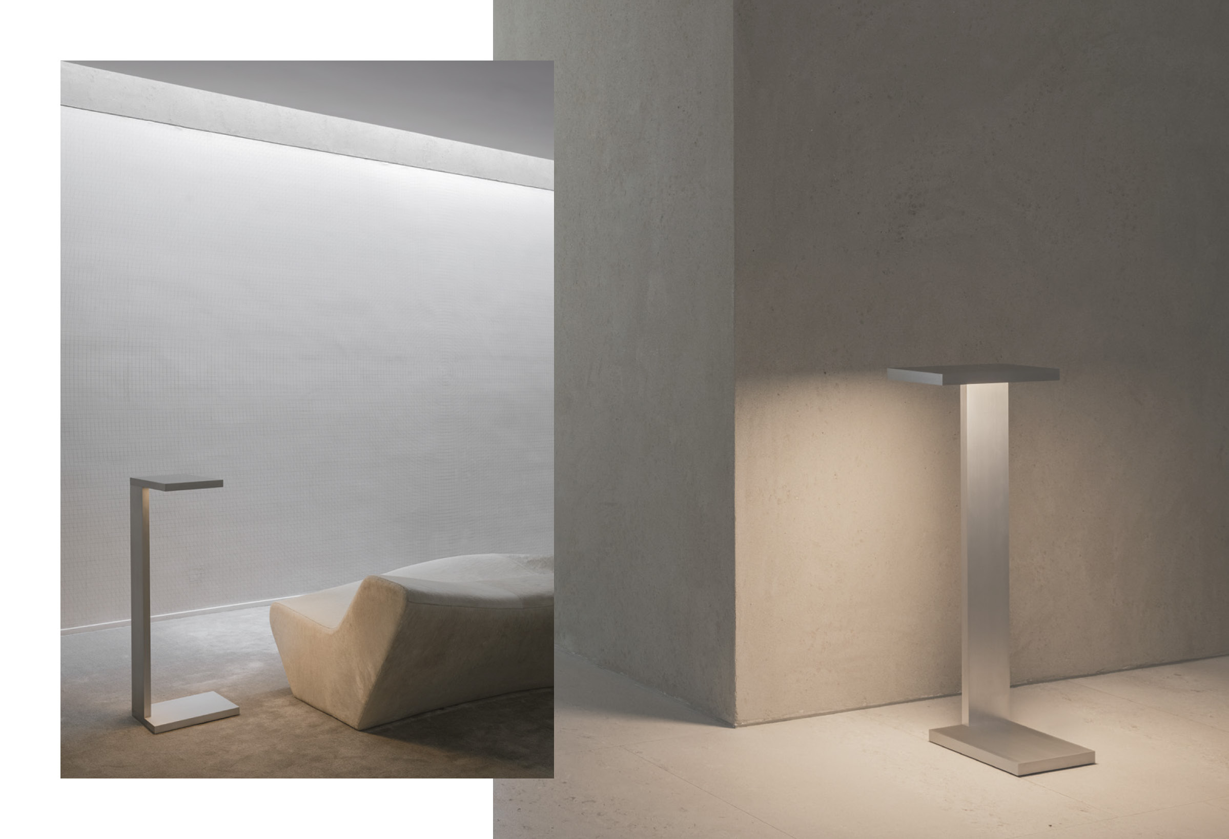 The Furtiv LH Ozone floor lamp illuminates gray, cold, and minimalist rooms.