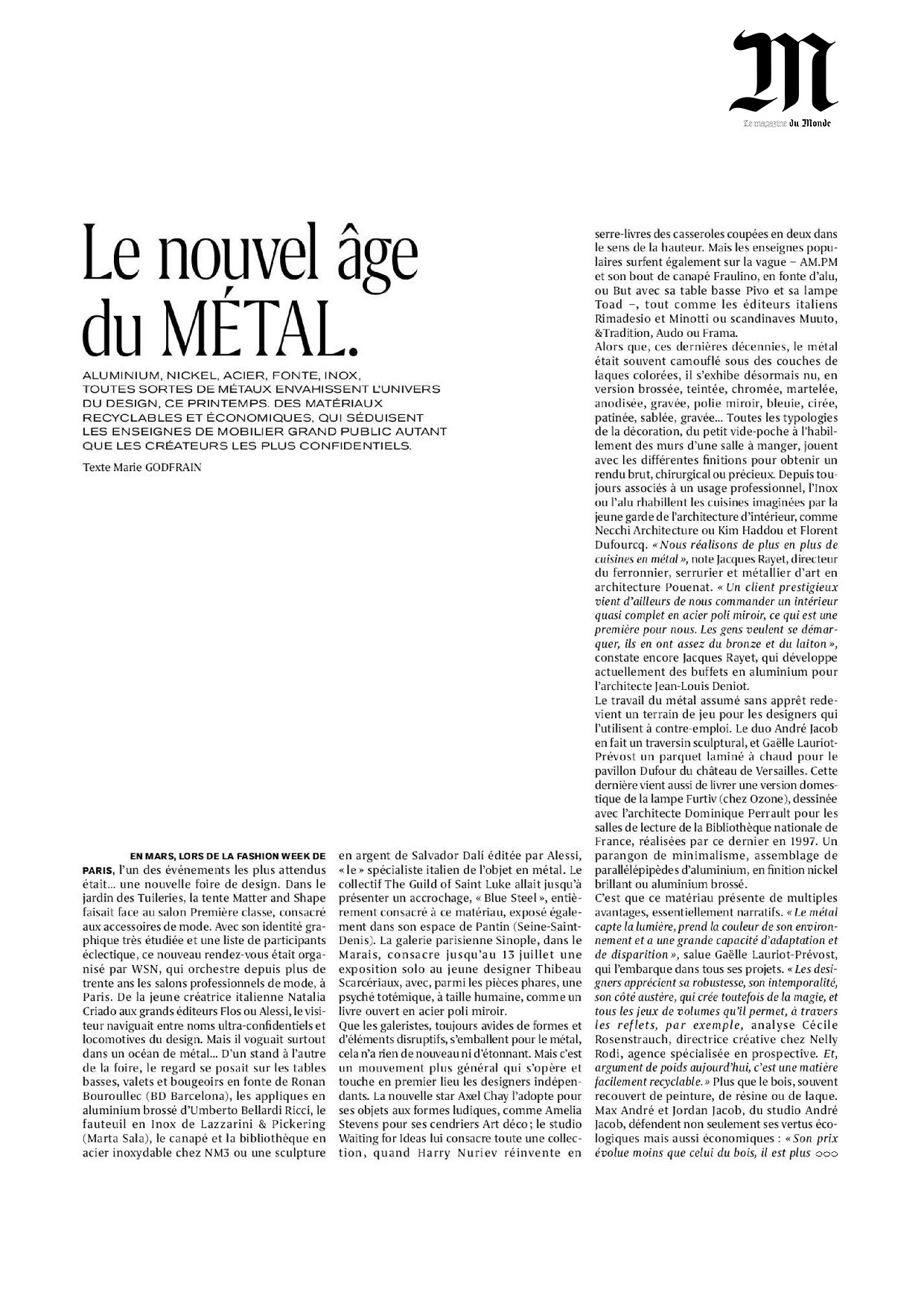 Furtiv S pendant light in a Le Monde article