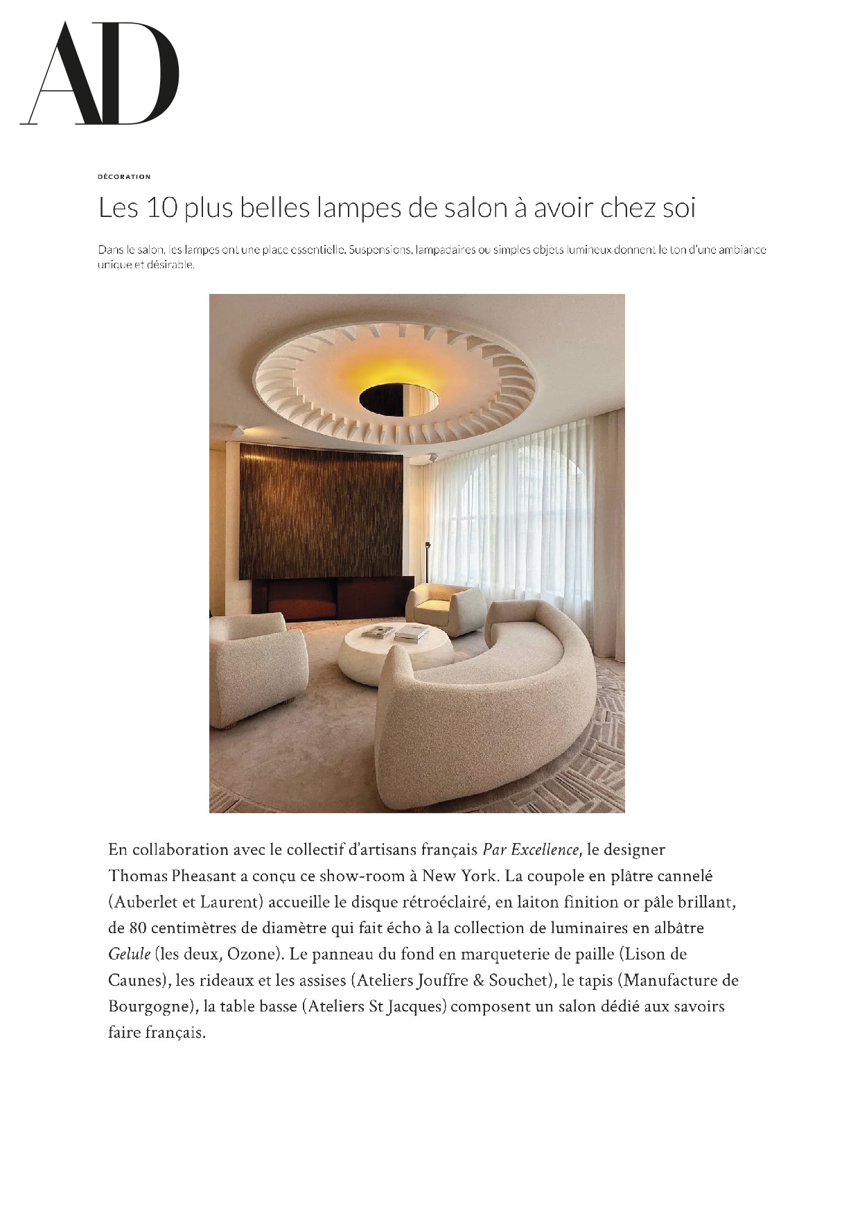 AD magazine with Joseph Dirand's alabaster Gélules lights