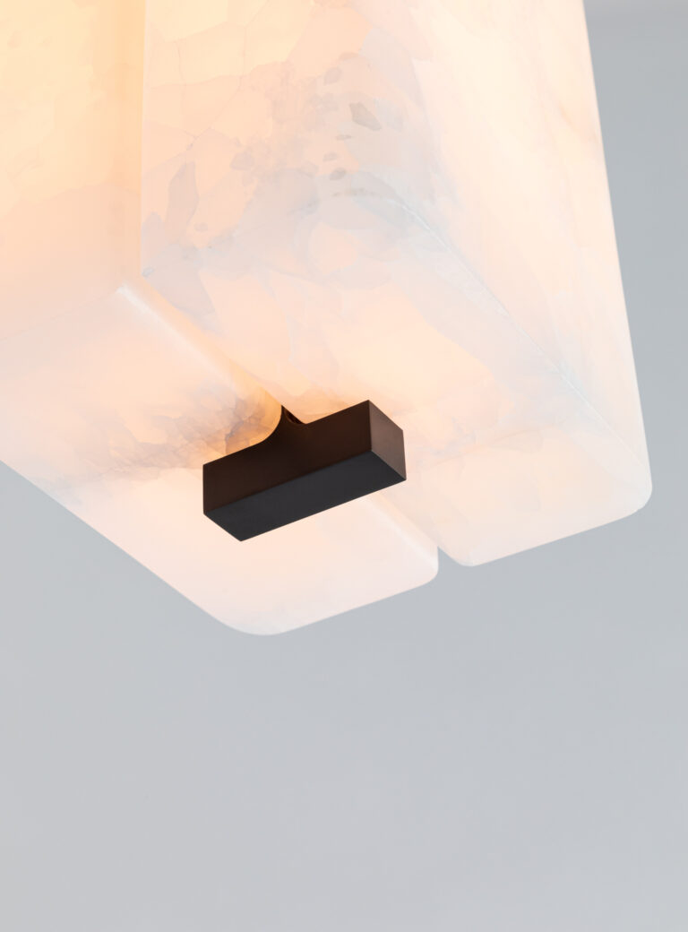 Close-up of the softened white onyx of the Embrun S pendant light by Gounot & Jähnke for Ozone