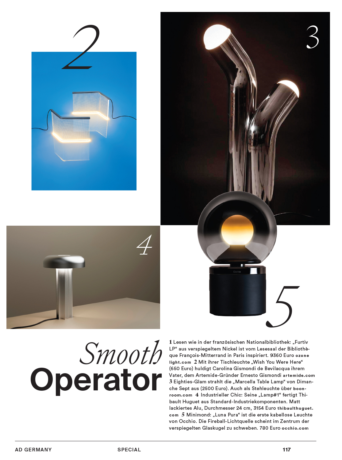 Furtiv LP table lamp in the AD magazine 