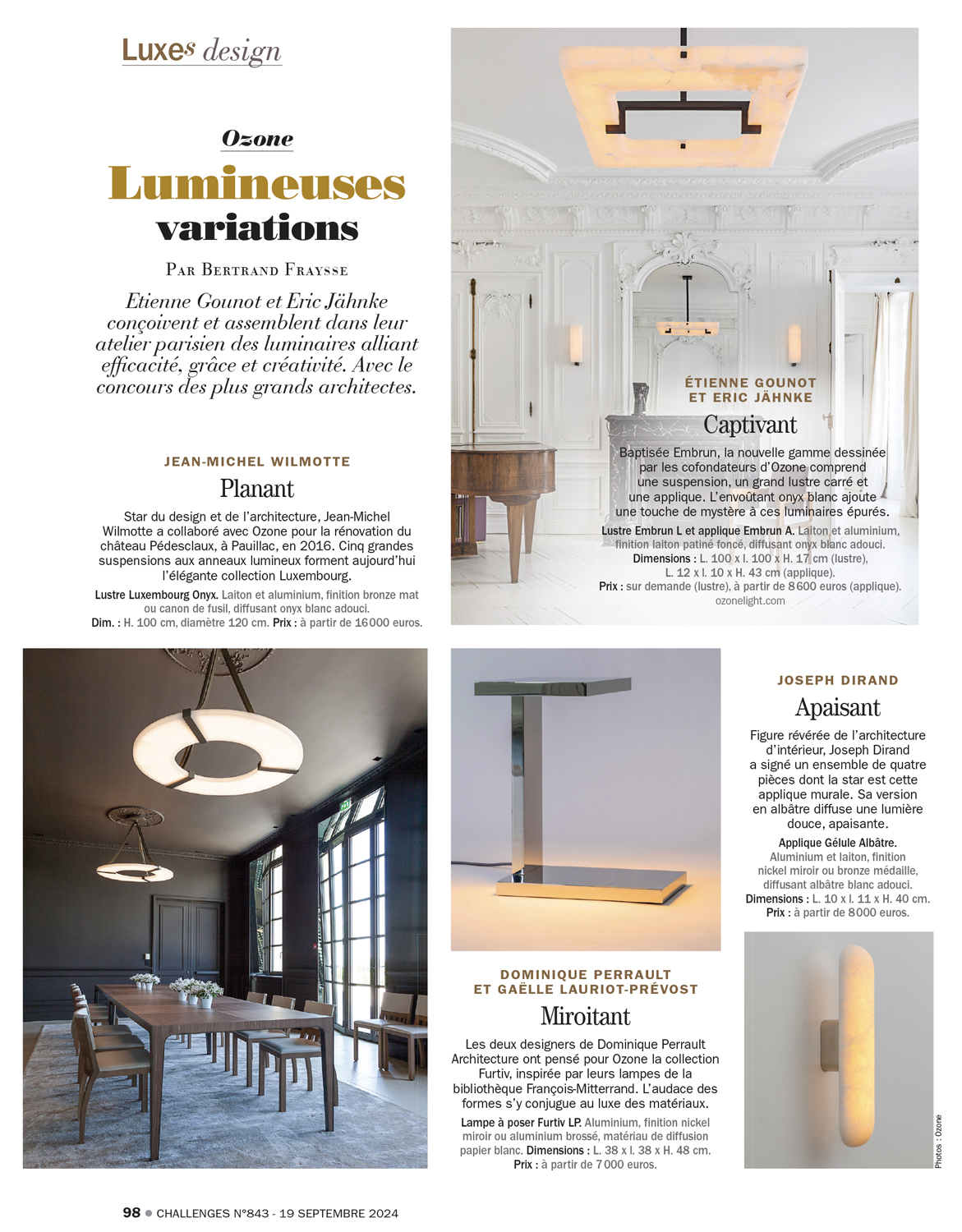 Article on Ozone Light in the September 2024 issue of Challenges magazine