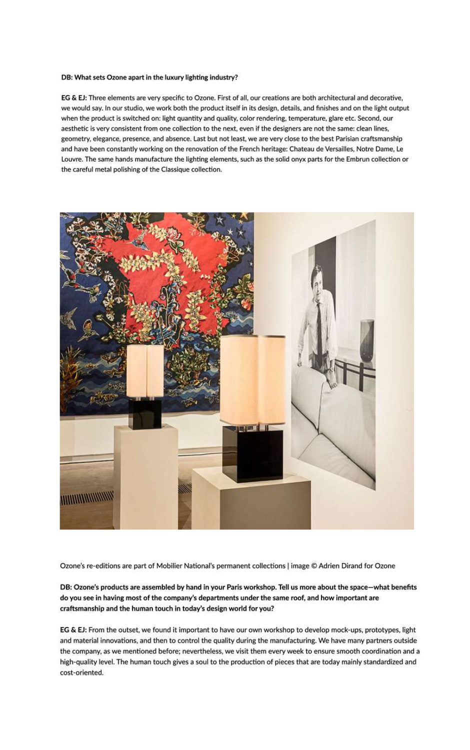 Designboom magazine article on the expertise of Ozone Light workshops