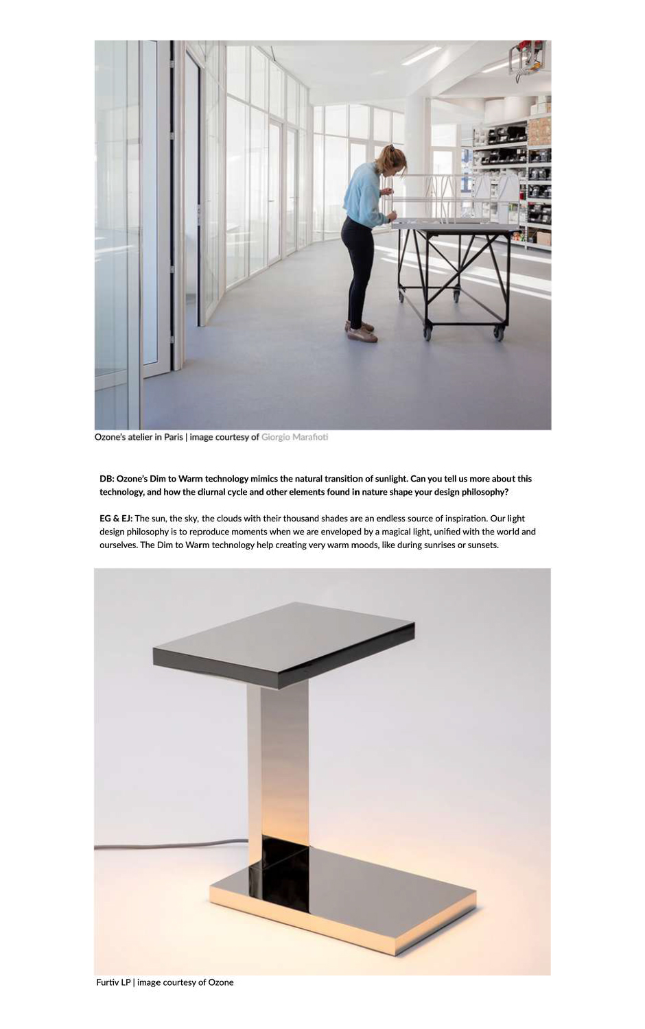 Designboom magazine article on the expertise of Ozone Light workshops