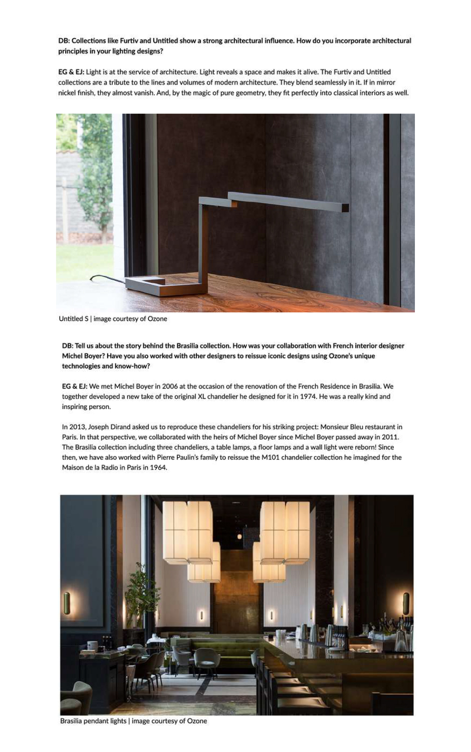 Designboom magazine article on the expertise of Ozone Light workshops