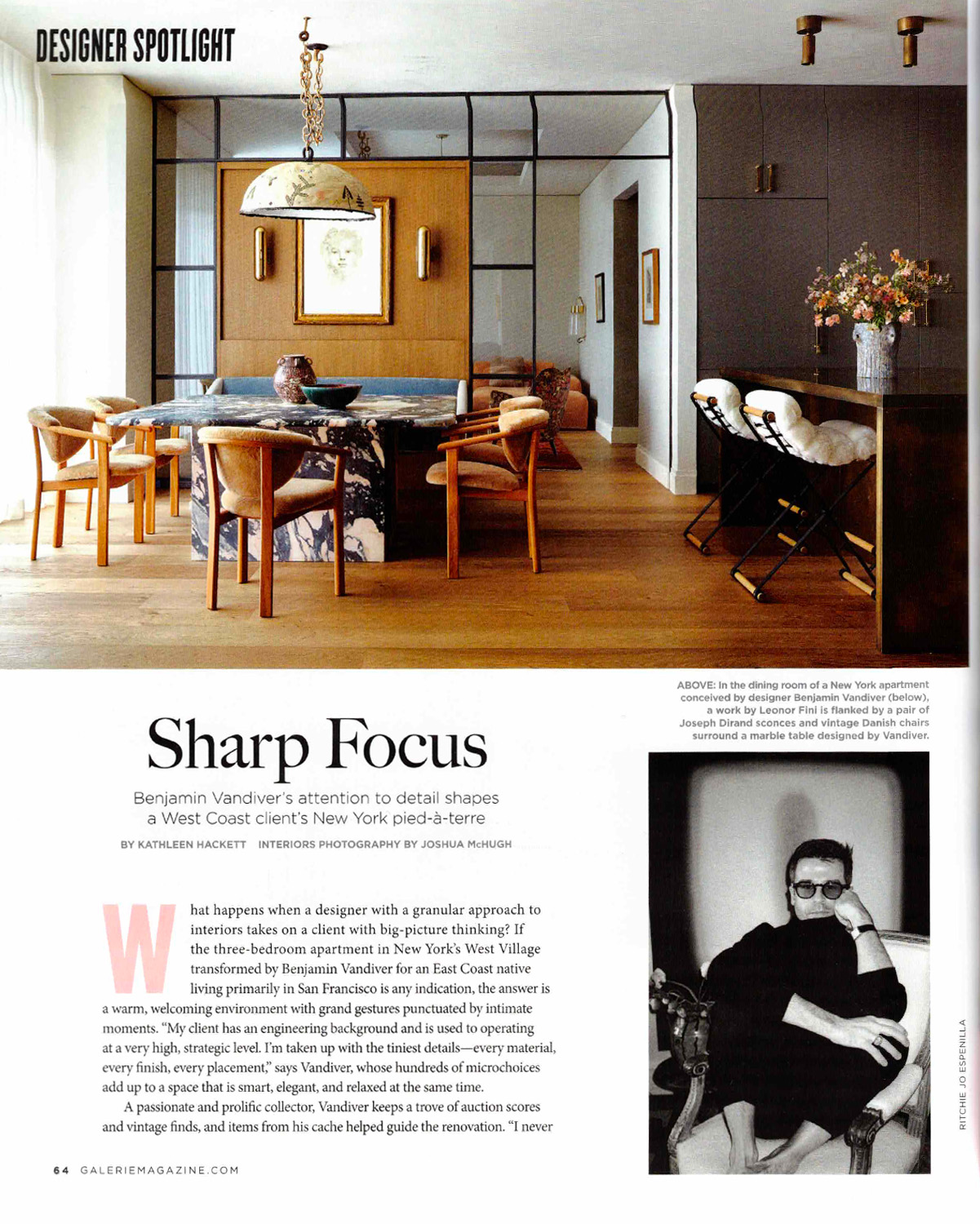 Article on Benjamin Vandiver's project featuring Gélule wall lights by Joseph Dirand