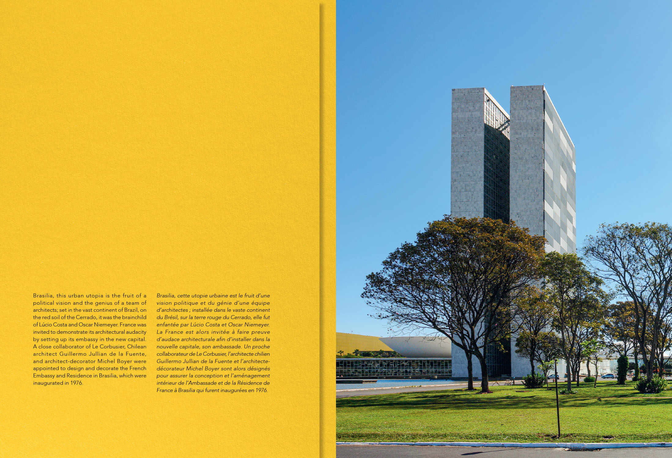 Double page spread from the Brasilia booklet presenting the magnificent UNESCO World Heritage Center in Brazil's capital city