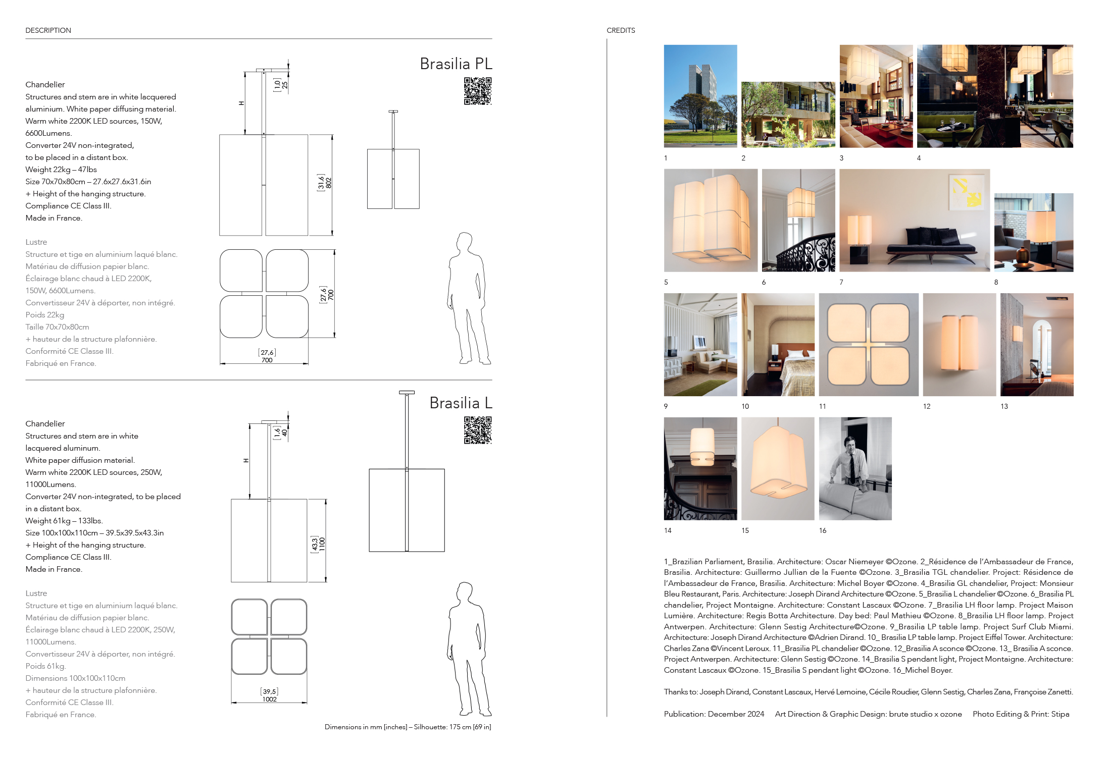 Double page from the Brasilia booklet with technical descriptions of the Brasilia PL and L lamps from the collection