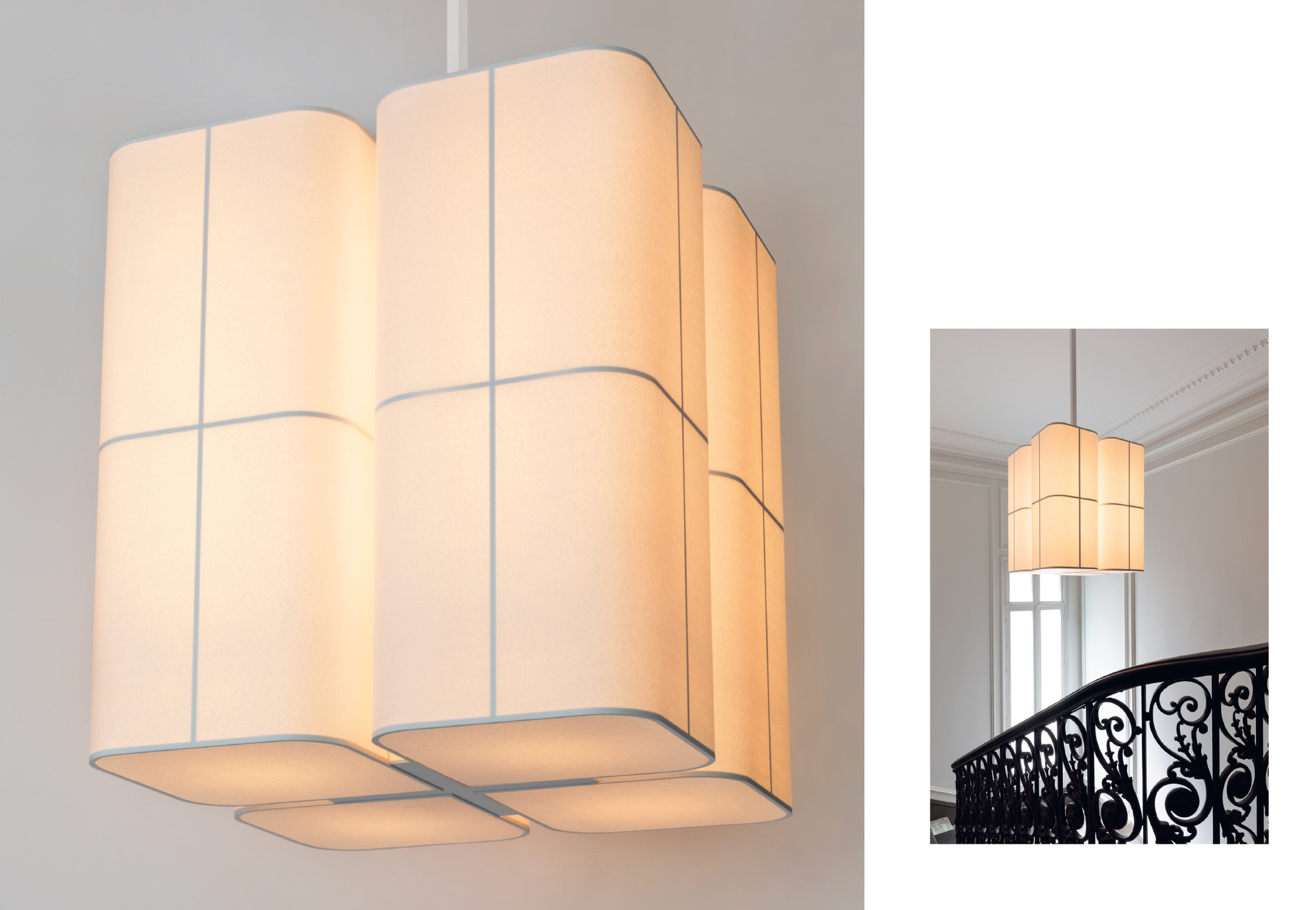 Double page from the Brasilia booklet showing the small chandelier from the collection in situ