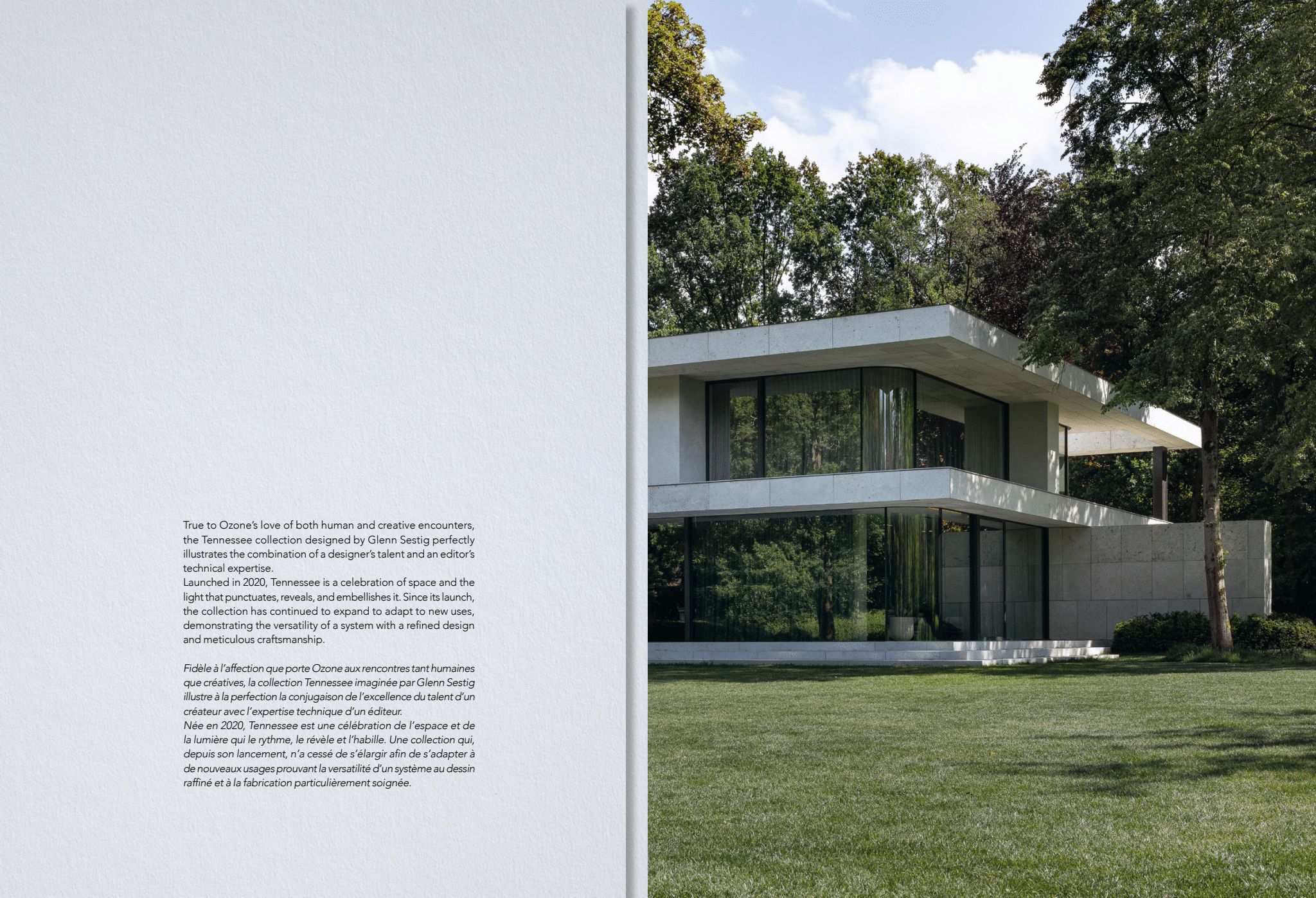 Introduction of Ozone Light's Tennessee 2026 booklet on architect Glenn Sestig's lighting collection