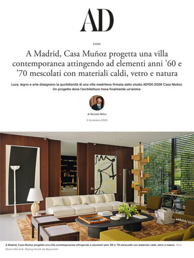 A web article from AD Italia in December 2025 featuring a villa project in Madrid