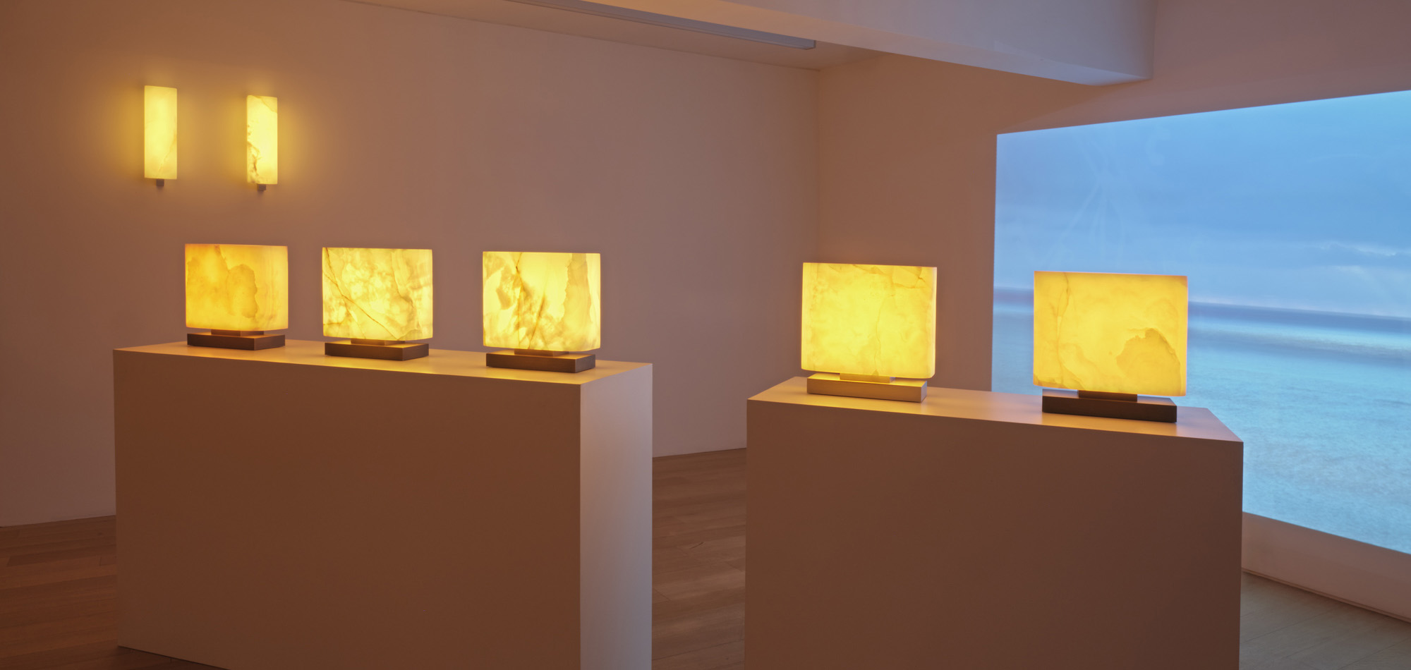 Five Embrun LP table lamps, accompanied by two Embrun wall sconces, for the Dawn Light exhibition in New York